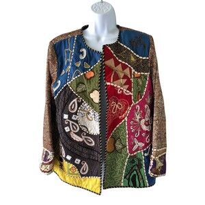 Vtg Colorful Patchwork Button Front Jacket Unbranded 80's L?